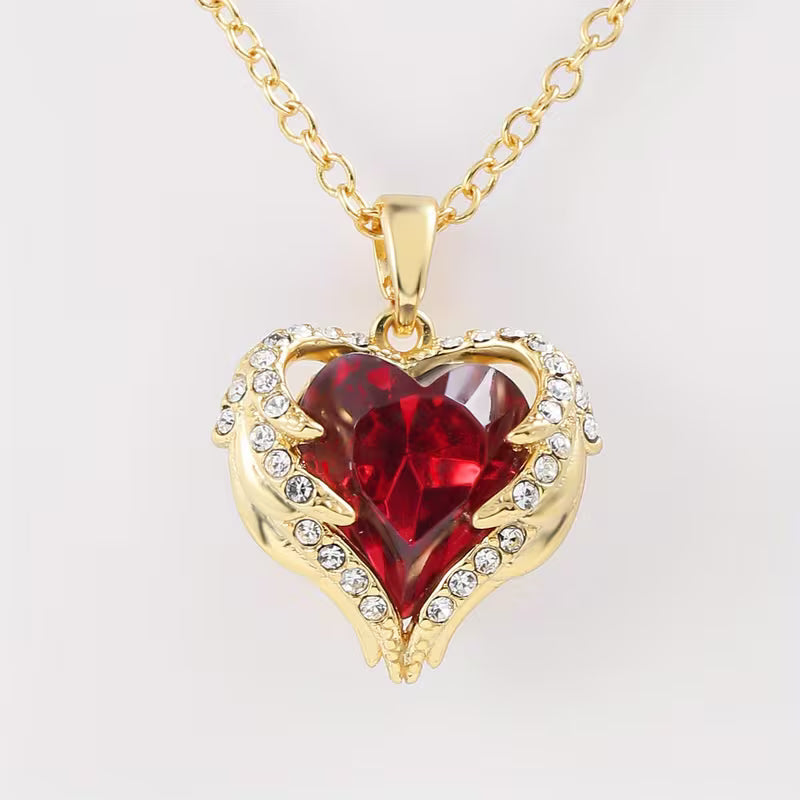 Collar Abrazo de Ángel con corazón de rubí | Oro