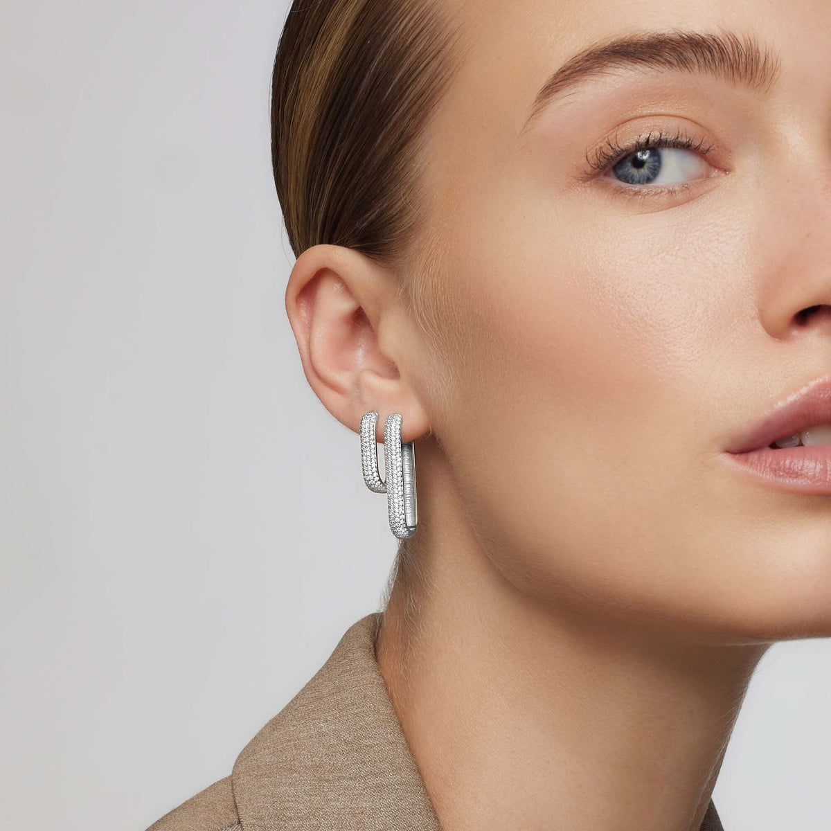 Aretes de aro Icon Pavé | Oro blanco