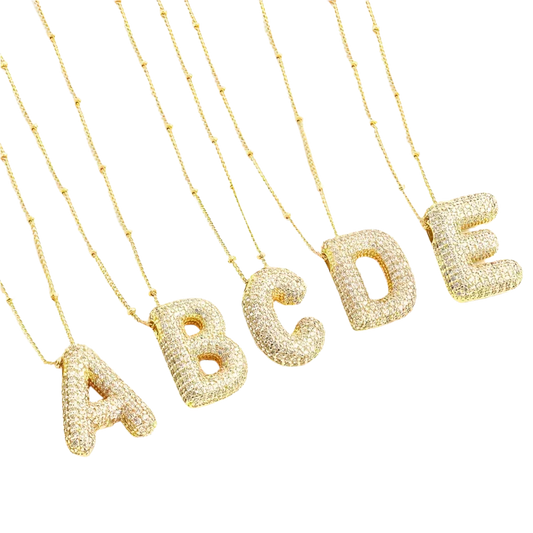Conjunto de collar inicial de letras burbuja | Oro
