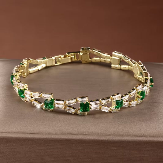 Pulsera de tenis eslabones Verde | Oro