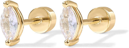 Aretes de botón corte pera | Oro