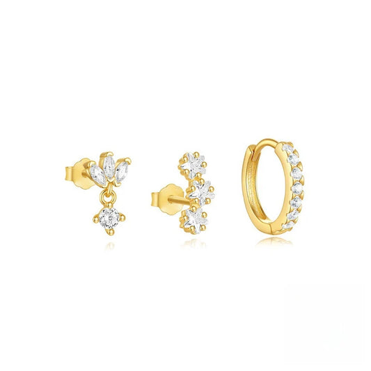 Juego de aretes de un solo lado Trio Mila Essentials | Oro