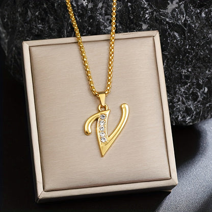Collar con inicial y detalle de cristal | Oro