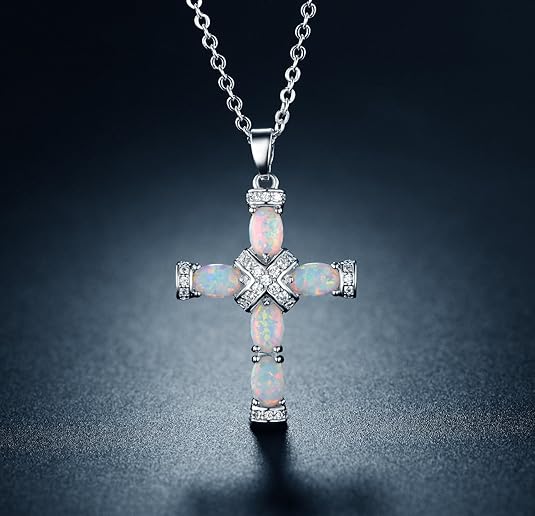 Lumen Opal Cross Necklace | Gold
