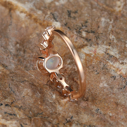 Anillo de ópalo y luna creciente | Oro rosa