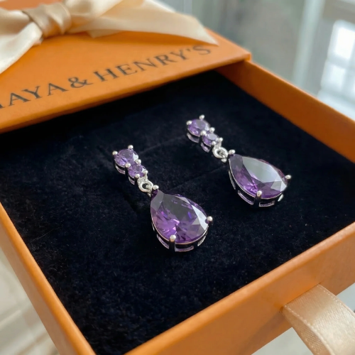 Aretes de gota de amatista | Oro blanco
