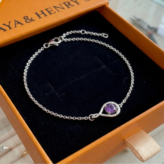 Pulsera Infinito de Amatista | Oro blanco