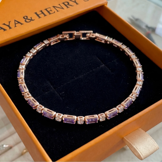 Pulsera de tenis de amatista prismática | Oro rosa