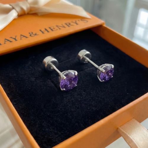 Aretes de amatista redondos | Oro blanco