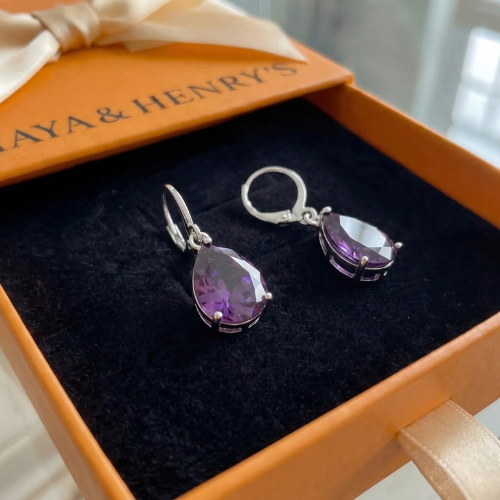 Aretes de lágrima de amatista | Oro blanco