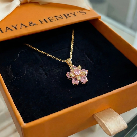 Collar de flores rosa Amorea | Oro