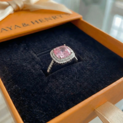 Anillo de zafiro rosa corte cojín | Oro blanco