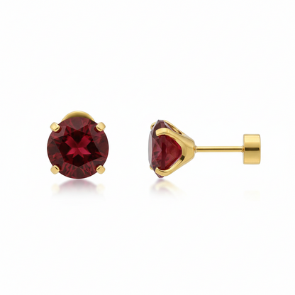 Aretes de botón redondos con rubíes | Oro