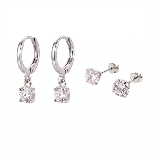 Conjunto de aretes Larmes de Lune con piedras | Oro blanco