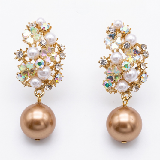 Aretes de perlas y flores elegantes | Oro