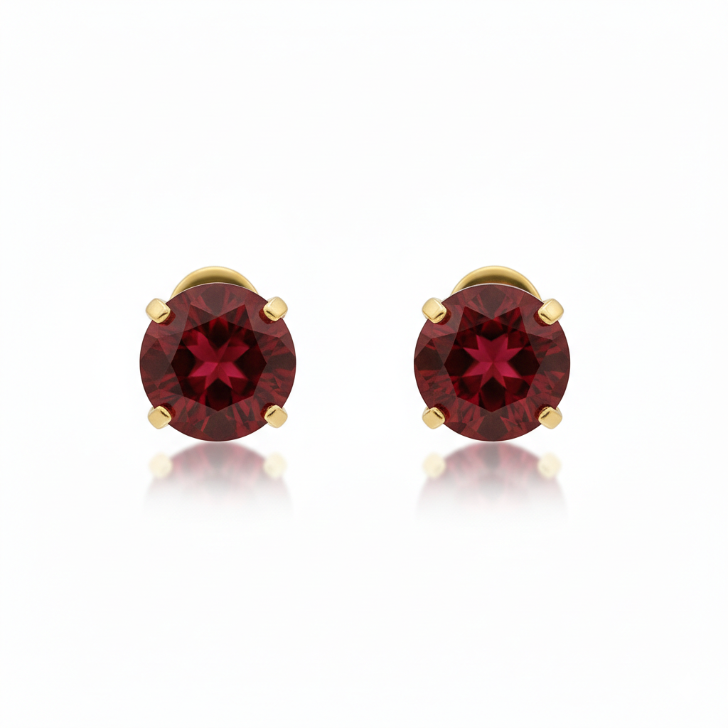 Aretes de botón redondos con rubíes | Oro