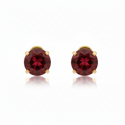 Aretes de botón redondos con rubíes | Oro