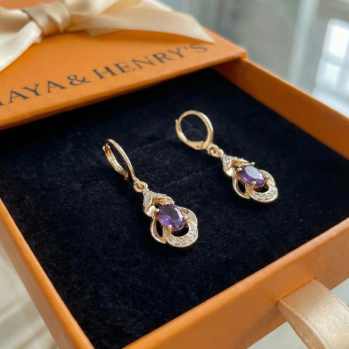Aretes de lágrima de amatista a la luz de la luna | Oro rosa