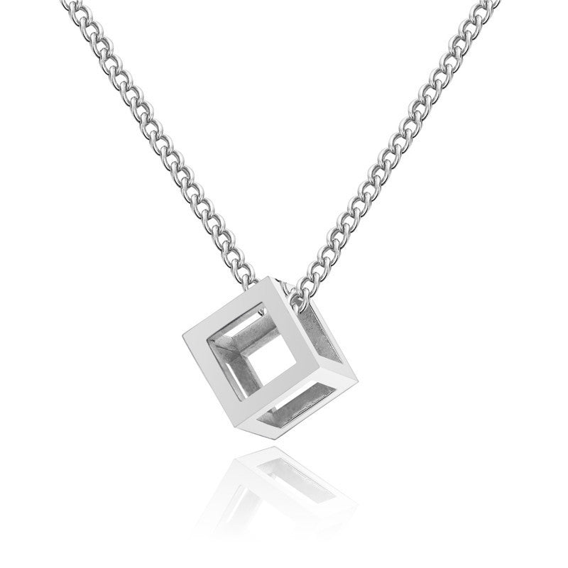 Collar con dije de cubo hueco | Oro blanco