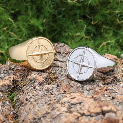 Anillo sello Classic Compass | Oro blanco