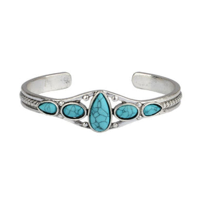 Brazalete Abierto con Gota Turquesa | Oro blanco
