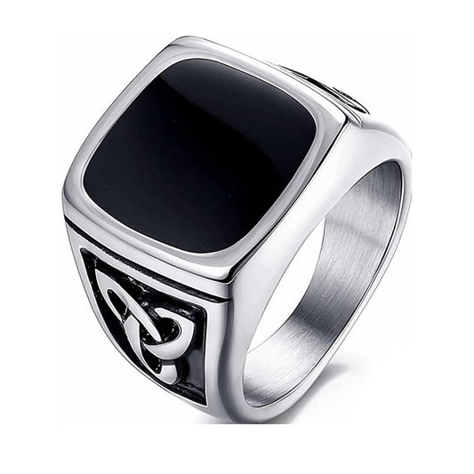 Anillo de sello de ónix negro | Oro blanco