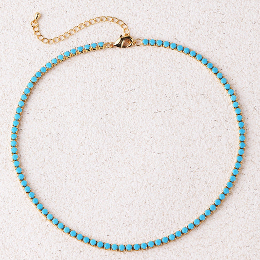 Turquoise Round Tennis Necklace | Gold