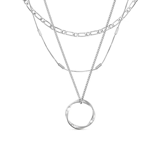 Collar Círculo Abierto de tres hileras | Oro blanco
