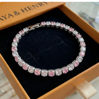 Pulsera de tenis dúo de zafiro rosa | Oro blanco