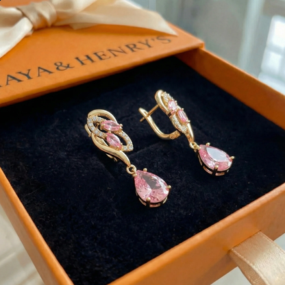 Aretes de gota con zafiro rosa | Oro