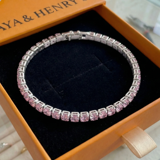 Pulsera de tenis de zafiro rosa | Oro blanco