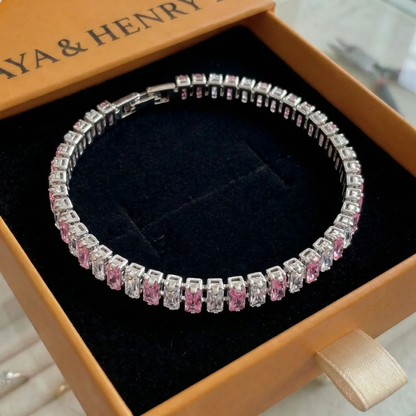 Pulsera de tenis de rayas rosas | Oro blanco