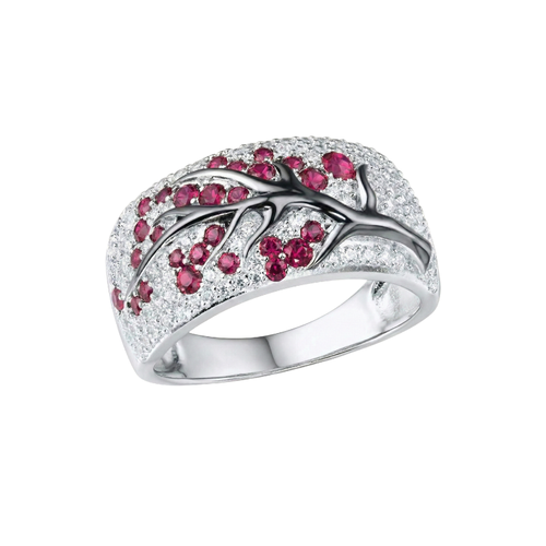 Anillo Árbol de Flor de Rubí | Oro blanco