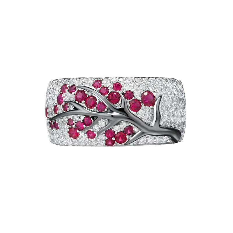 Anillo Árbol de Flor de Rubí | Oro blanco