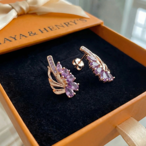 Aretes Viorelle con alas de amatista | Oro rosa