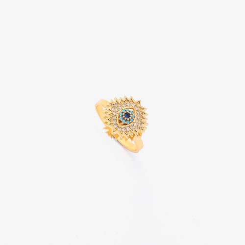 Anillo giratorio con ráfaga de sol de zafiro | Oro
