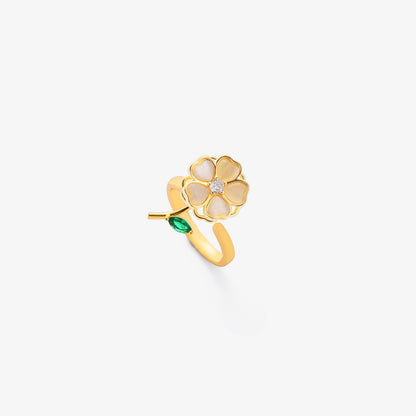 Anillo giratorio de flor de hoja esmeralda | Oro