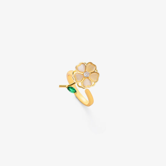 Anillo giratorio de flor de hoja esmeralda | Oro