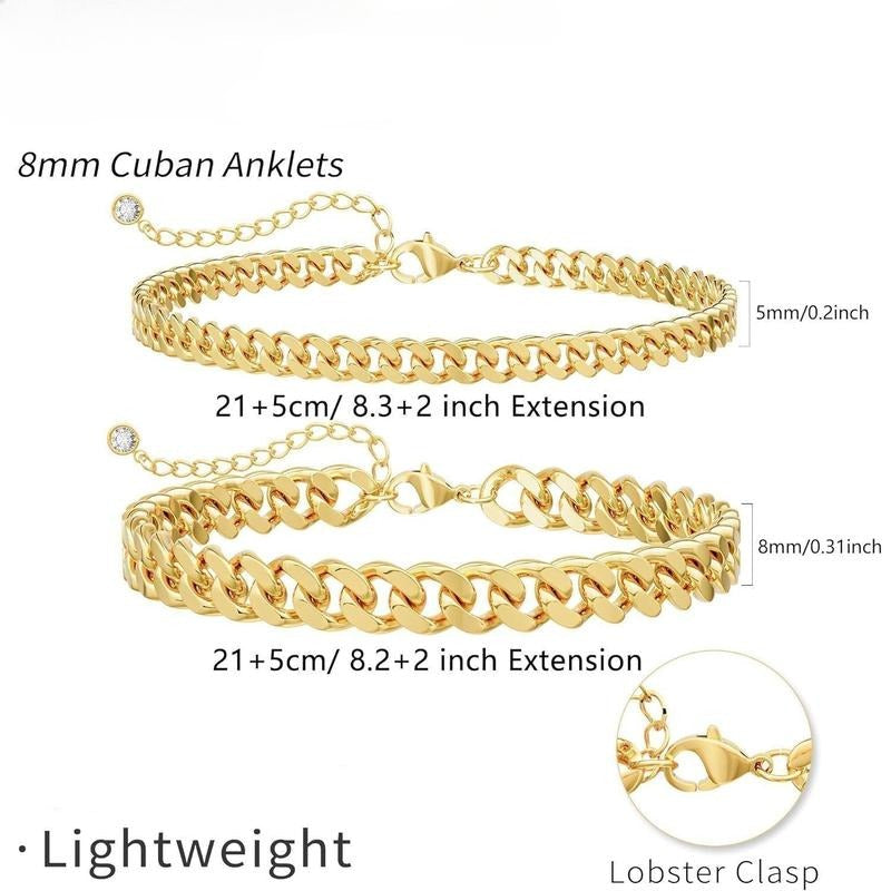 Tobillera de cadena cubana en capas | Oro