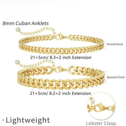 Tobillera de cadena cubana en capas | Oro