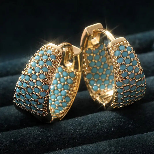Aretes de aro con cuentas de turquesa en tono dorado | Oro