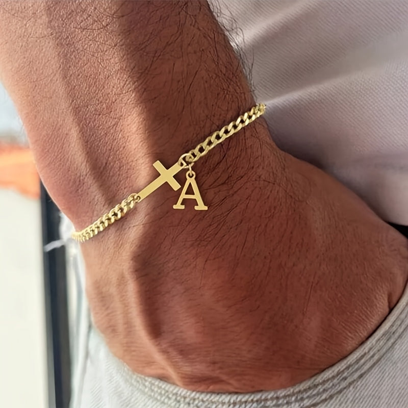 Pulsera con inicial y cruz | Oro