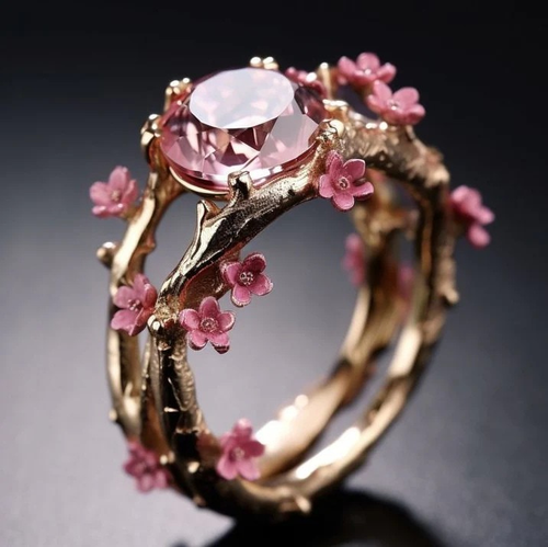 Elegante anillo de cristal con flor rosa | Oro