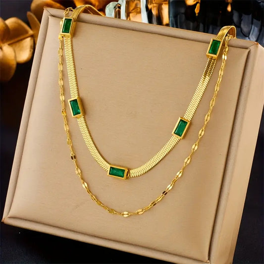 Collar retro de doble capa Sorella Gem | Oro