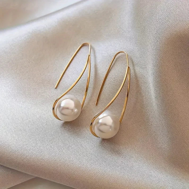 Aretes Colgantes de Perlas Elegantes | Oro
