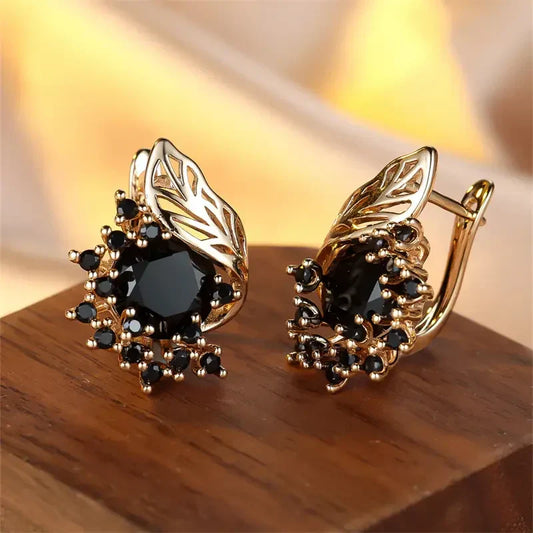 Aretes de circonita negra dorados | Oro