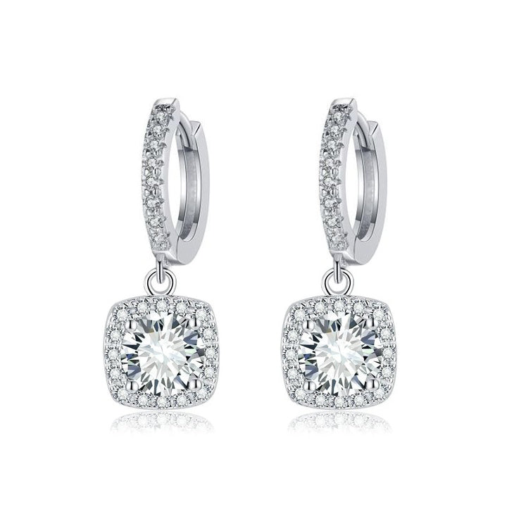 Aretes de halo cuadrado | Oro blanco