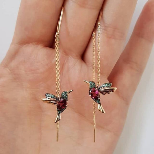 Aretes de Colibrí Esmaltados y Circonitas | Oro